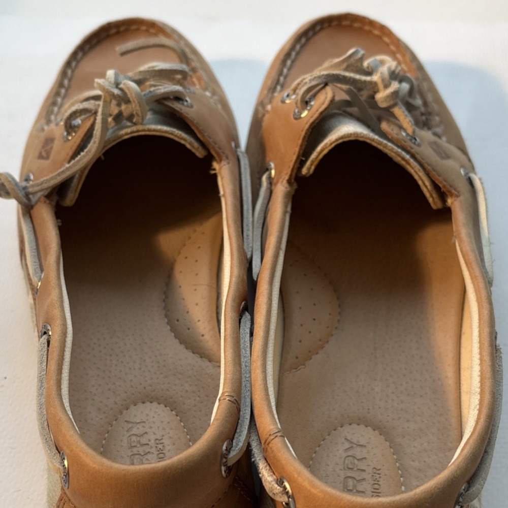 Sperry Tan Leather Boat Shoes Flats Lace Up Round Toe for Women - Picture 7 of 9